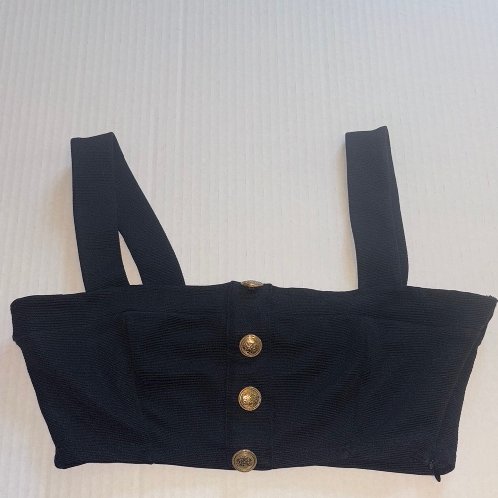 ZARA BLACK RIBBED MIDRIFF TOP SIDE ZIPPER SIZE SMALL/MEDIUM  4 GOLD BUTTONS